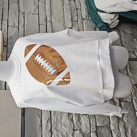 'Queen of sparkle' WHITE & GOLD FOOTBALL SWEATSHIRT - Picture 2 of 3